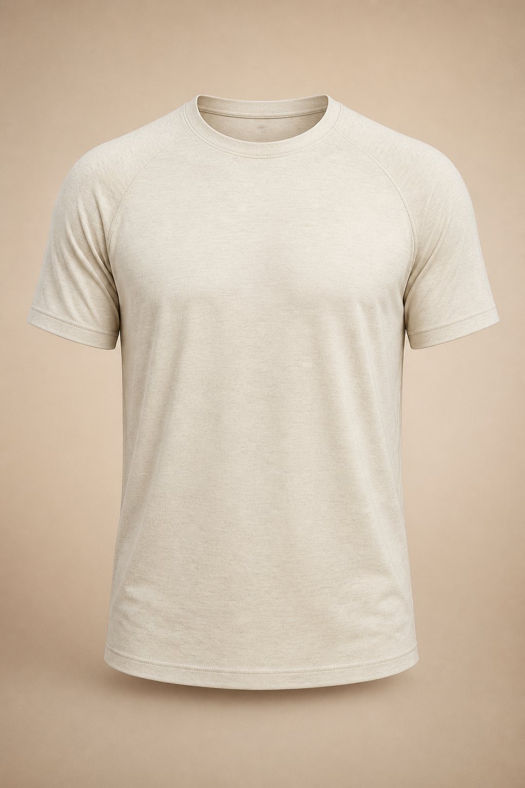 Cream athletic t-shirt folded on a studio backdrop